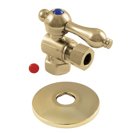 Kingston Brass 3/8" IPS X 3/8" OD Comp Qrtr-Turn Angle Stop Valve W/Flange, Brass CC33102K